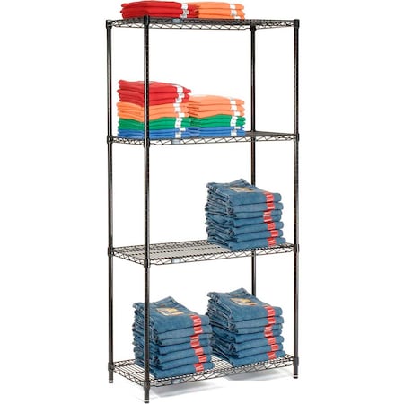 Nexel Black Epoxy, 4 Tier, Wire Shelving Starter Unit, 36W x 21D x 63H 21366B